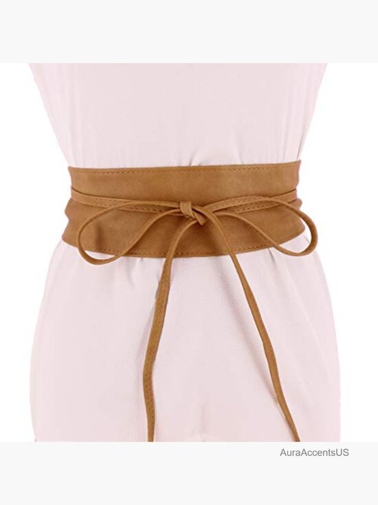 Wide Faux Leather Obi Belt with Lace Closure, 3.5\